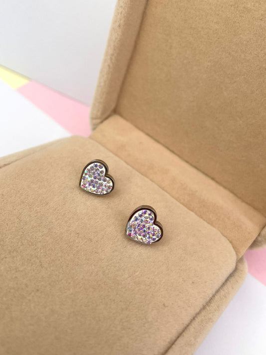 Aretes "Furia Tornasol" de Corazón con Cristales | Baño de Oro